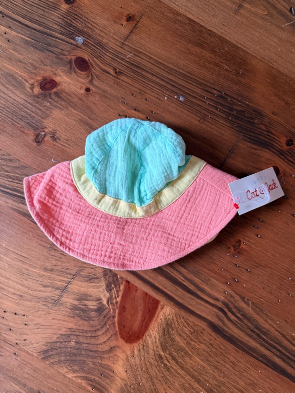Cat & Jack Kids' Pink Brim Aqua Crown Sun Hat with Yellow Band